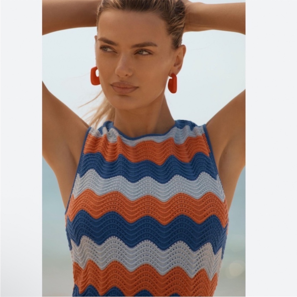 Electric & Rose Anthropologie Julia Crochet Chevron Mini Dress Size M - Picture 2 of 14